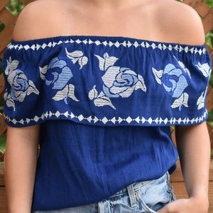 Blue Off the Shoulder Top